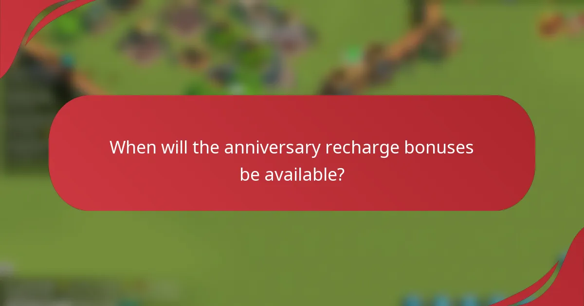 When will the anniversary recharge bonuses be available?
